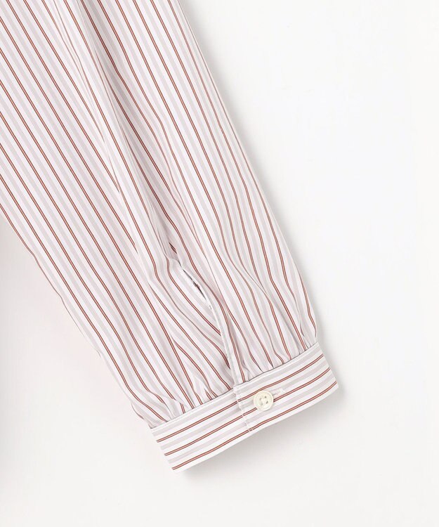 J.PRESS LADIES BEZコットンナイロン ストライプ フリル襟 ブラウス ホワイト×グレー系