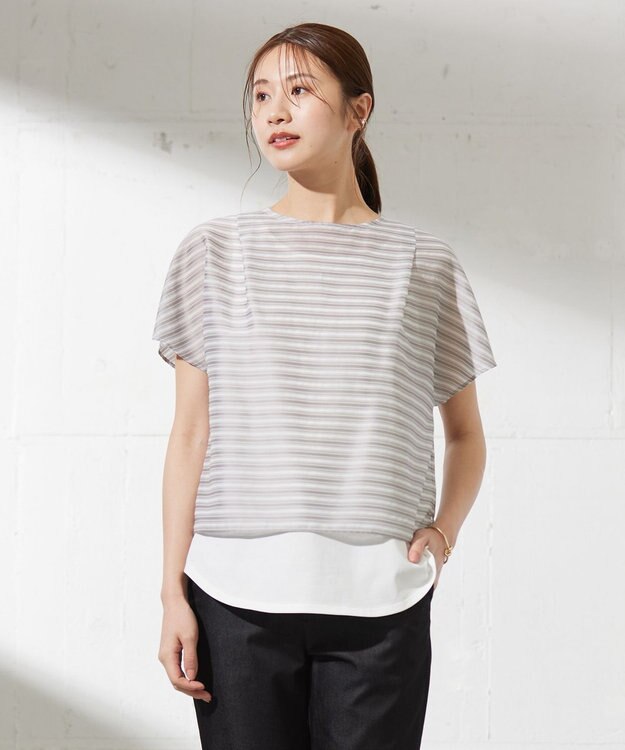 J.PRESS LADIES L シアーボーダーツイン カットソー モカ系1