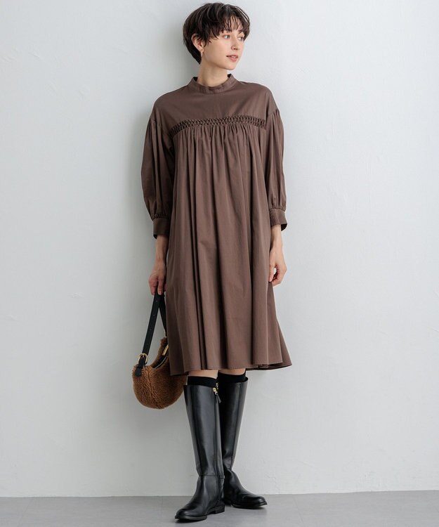 23区 【SLOW/一部店舗限定】ウォッシュドコットンサテン ワンピース ブラウン系