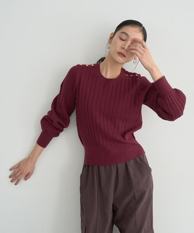 YECCA VECCA 金釦ミニケーブルニット Bordeaux