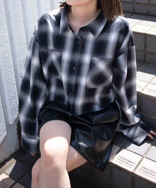 WEGO オンブレチェックショートシャツ ブラックチェック1