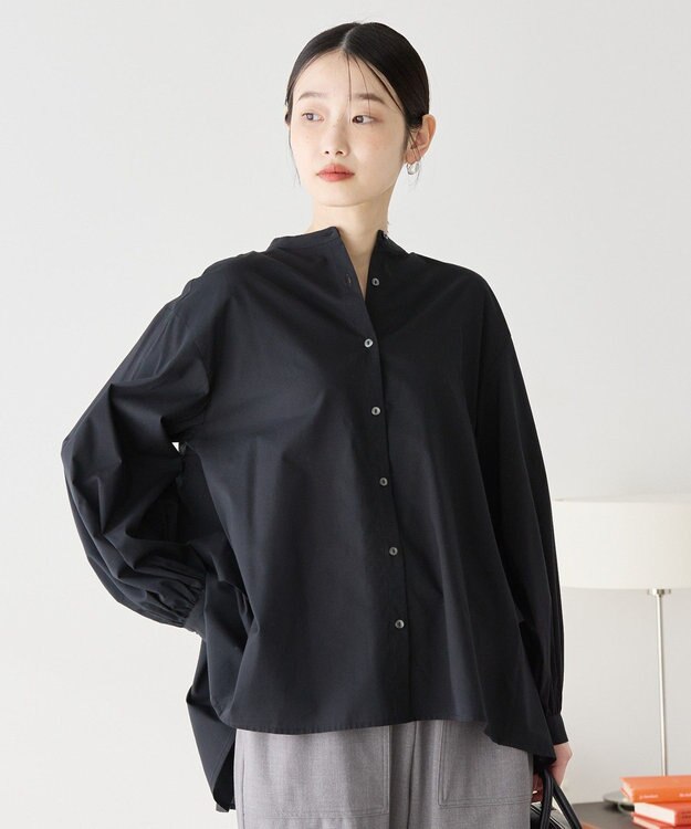 AMERICAN HOLIC イージーケアバックフリルバンドカラーシャツ Black