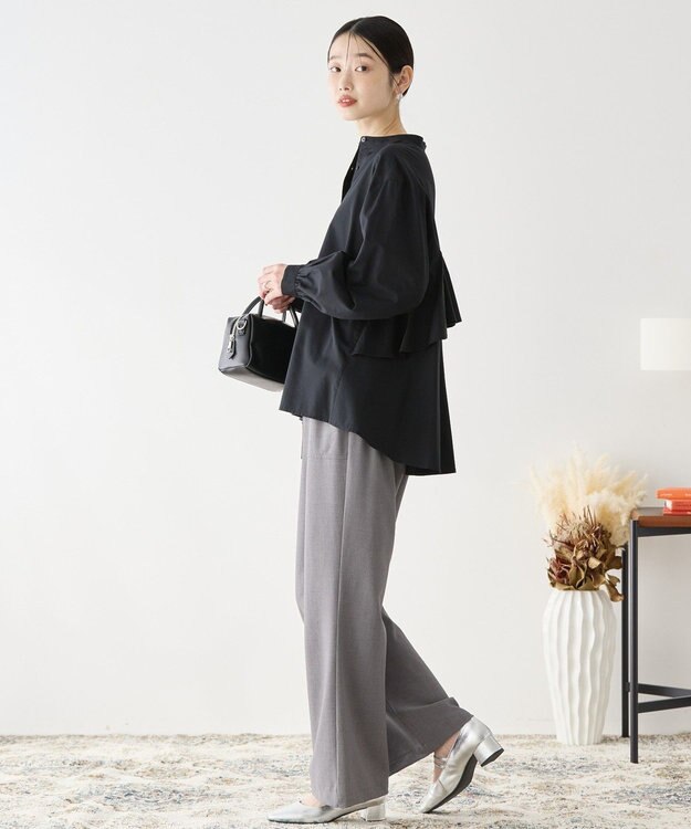 AMERICAN HOLIC イージーケアバックフリルバンドカラーシャツ Black