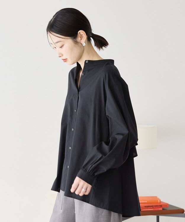 AMERICAN HOLIC イージーケアバックフリルバンドカラーシャツ Black