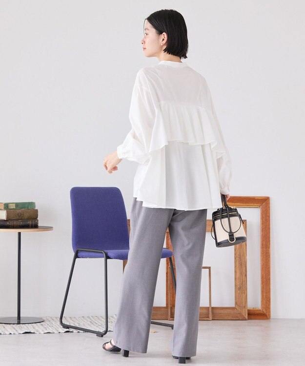 AMERICAN HOLIC イージーケアバックフリルバンドカラーシャツ Off White