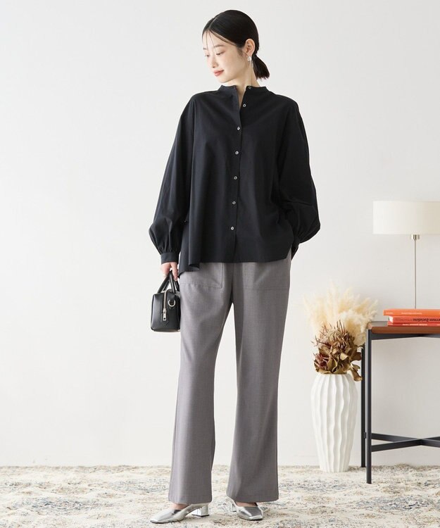 AMERICAN HOLIC イージーケアバックフリルバンドカラーシャツ Black