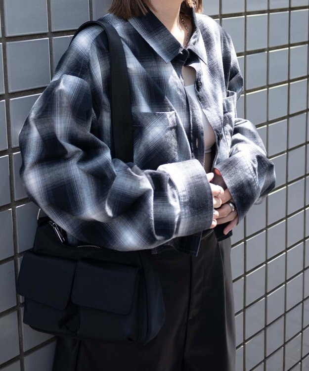 WEGO オンブレチェックショートシャツ ブラックチェック1