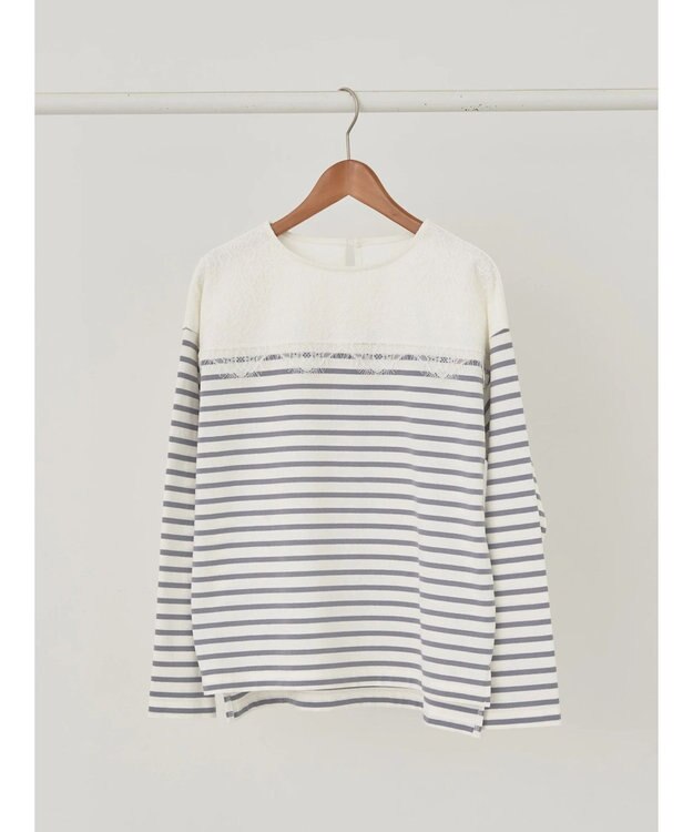 earth music&ecology レースボーダーカットソープルオーバー Sax