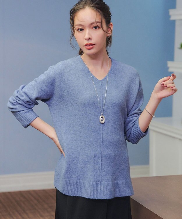 Tiaclasse 【安田美沙子さん着用・洗える】メランジVネックニットプルオーバー ブルー