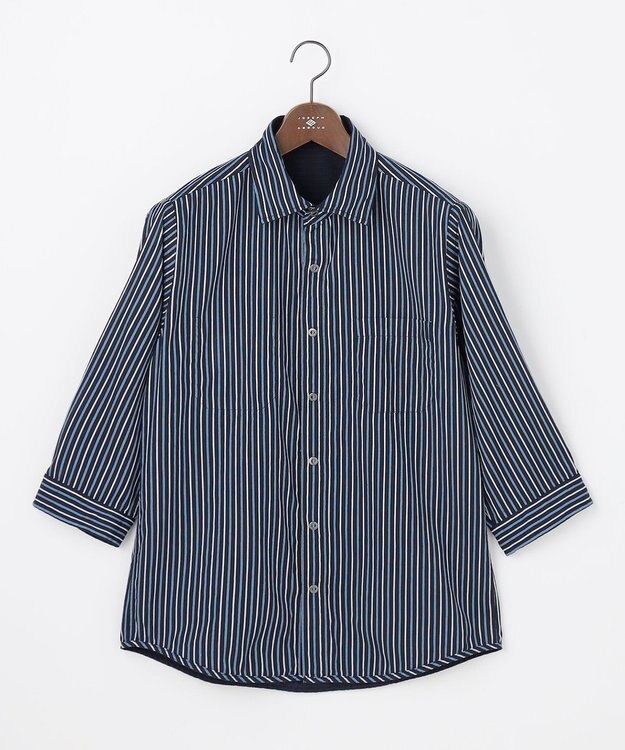 JOSEPH ABBOUD 【キングサイズ・2WAY】リバーシブルストライプ 七分袖 シャツ ネイビー系1