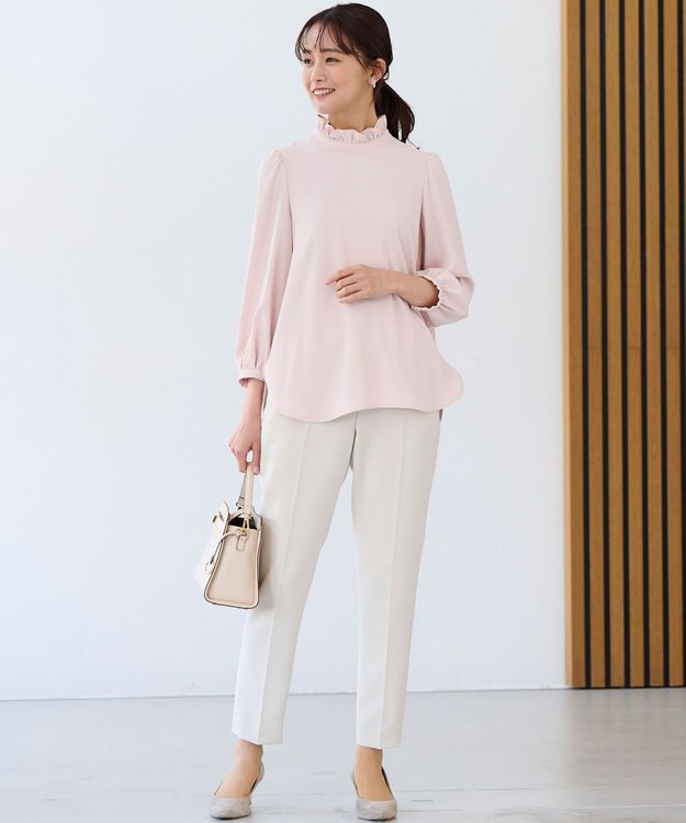 組曲 【KUMIKYOKU NAVY】ジョーゼットシフォン スタンドフリルブラウス ピンクベージュ系