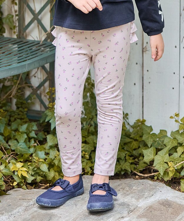 ANY KIDS 【WEB限定】フリル付き総柄レギンス ミルクティー×ラベンダー花柄