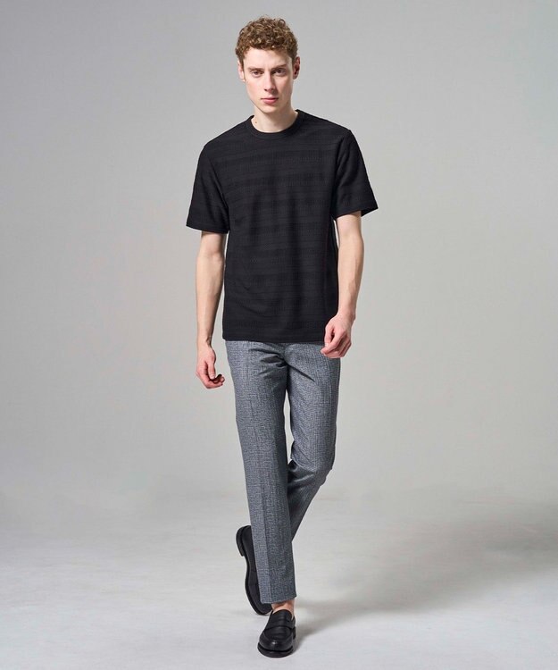 JOSEPH HOMME 【新柄 / 新素材】ジャガードボーダー　クルーネックTシャツ ブラック系