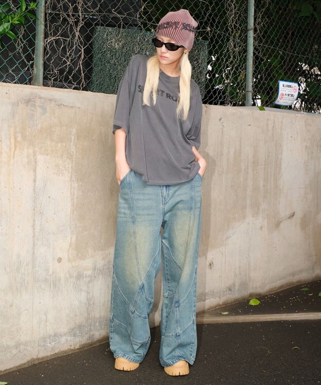 WEGO 【ユニセックス着用ITEM】スウィッチングフレアデニムパンツ デニム中濃加工色