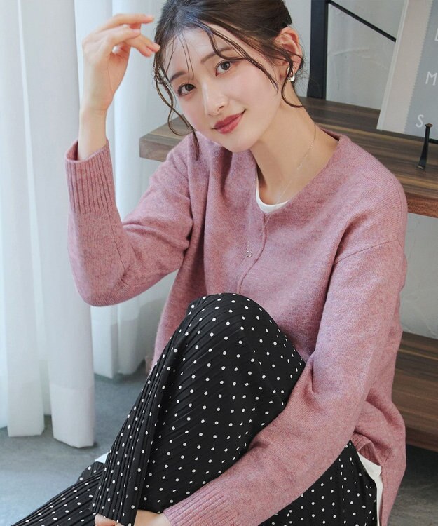 Tiaclasse 【安田美沙子さん着用・洗える】メランジVネックニットプルオーバー ピンク