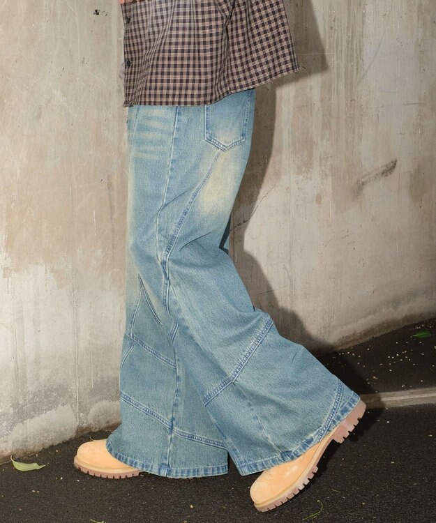 WEGO 【ユニセックス着用ITEM】スウィッチングフレアデニムパンツ デニム中濃加工色
