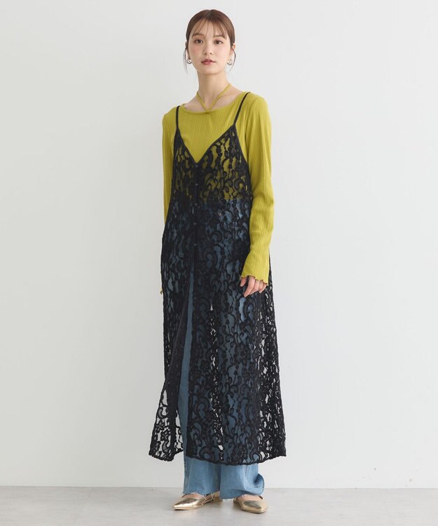 earth music&ecology 起毛レースレイヤードキャミワンピース Black