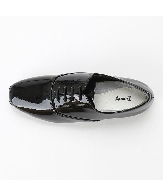 AcureZ レースアップフラットシューズ「母趾にやさしいカジュアルタイプ」 ブラックエナメル