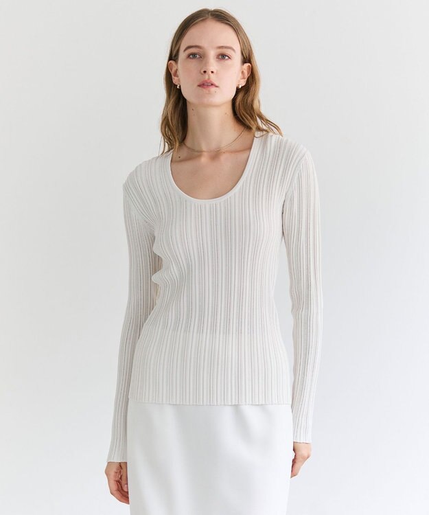 BEIGE， LABRADO / ランダムリブ Uネックニット Ecru