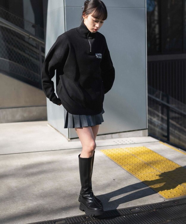 WEGO ハーフジップロゴプルオーバー ブラック