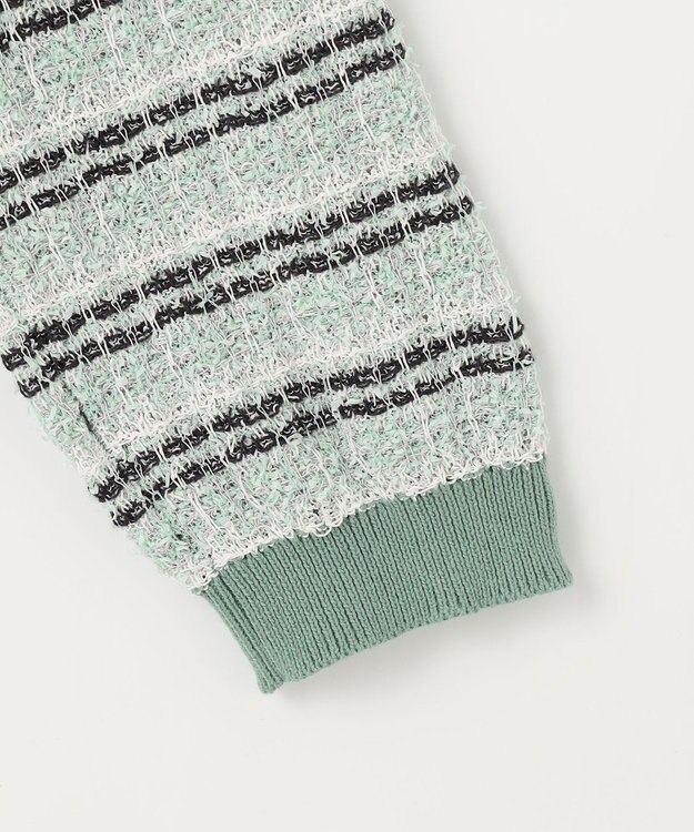 自由区 【洗える】カラーミックスツイードニット カーディガン フロスティグリーン系