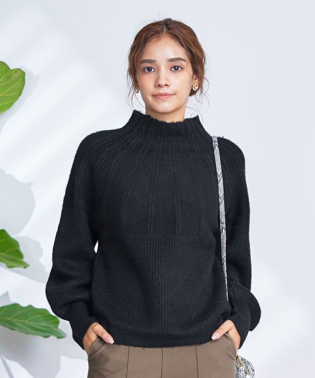 Tiaclasse 【洗える】ピンタックボトルネックニットトップス ブラック