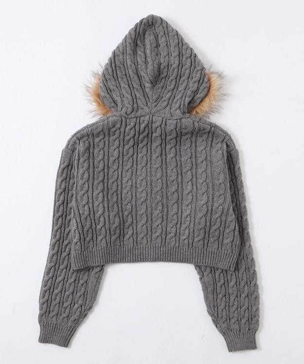 WEGO フェイクファー付きケーブルニットパーカー グレー