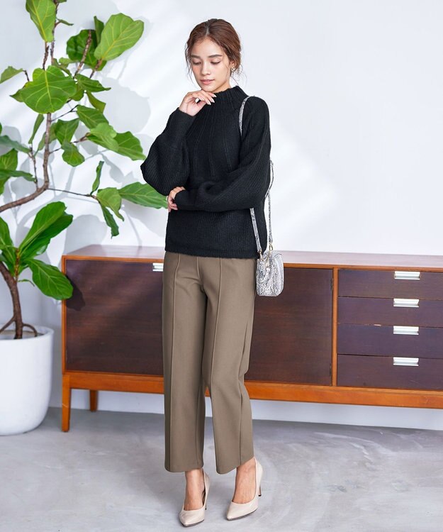 Tiaclasse 【洗える】ピンタックボトルネックニットトップス ブラック