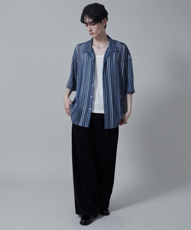 WEGO ストライプメッシュBIGシャツ（S） 柄3