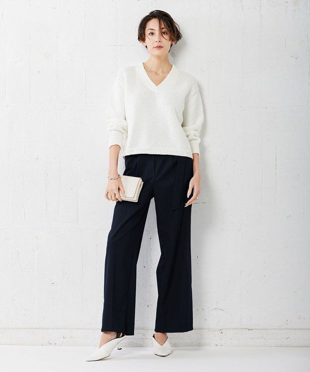 ICB 【洗える】リリヤーンバルキー Vネックニット オフホワイト系