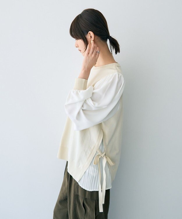 YECCA VECCA サイドプリーツ異素材MIXプルオーバー Ivory