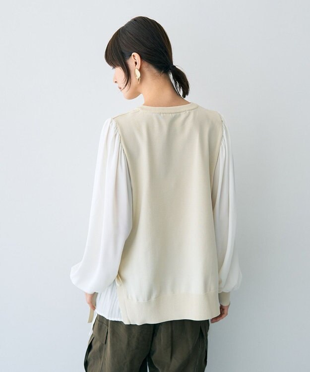 YECCA VECCA サイドプリーツ異素材MIXプルオーバー Ivory