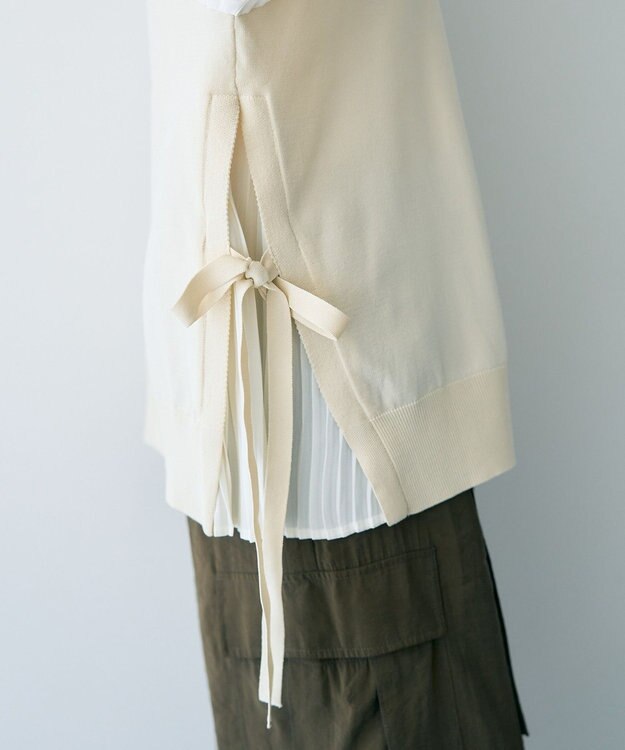 YECCA VECCA サイドプリーツ異素材MIXプルオーバー Ivory