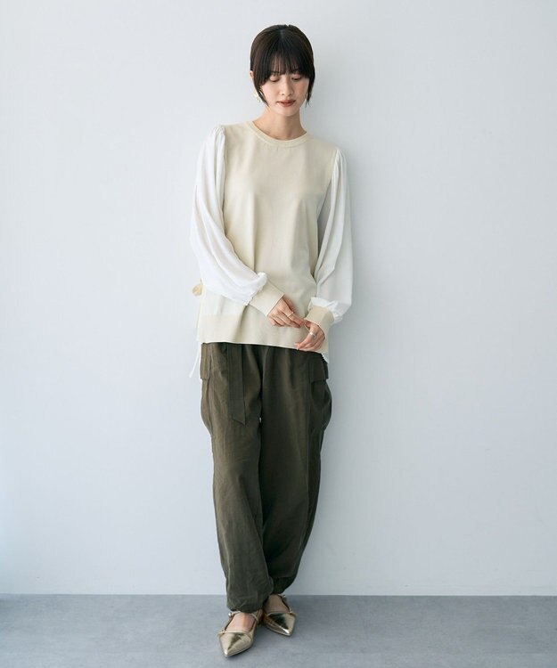 YECCA VECCA サイドプリーツ異素材MIXプルオーバー Ivory