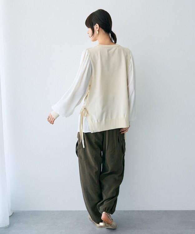 YECCA VECCA サイドプリーツ異素材MIXプルオーバー Ivory