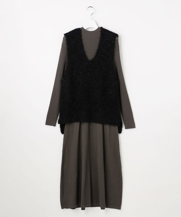 Feroux ジレ付きニット ワンピース グレー系