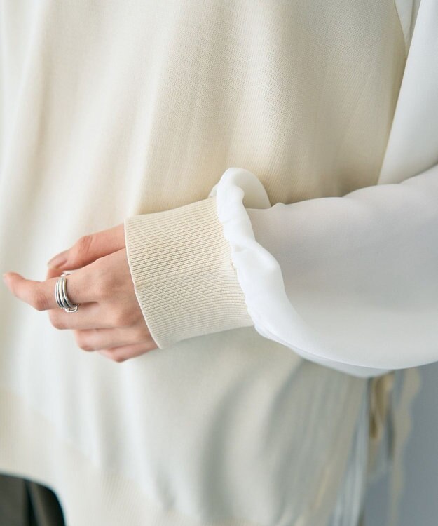 YECCA VECCA サイドプリーツ異素材MIXプルオーバー Ivory