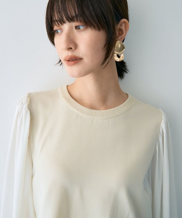 YECCA VECCA サイドプリーツ異素材MIXプルオーバー Ivory