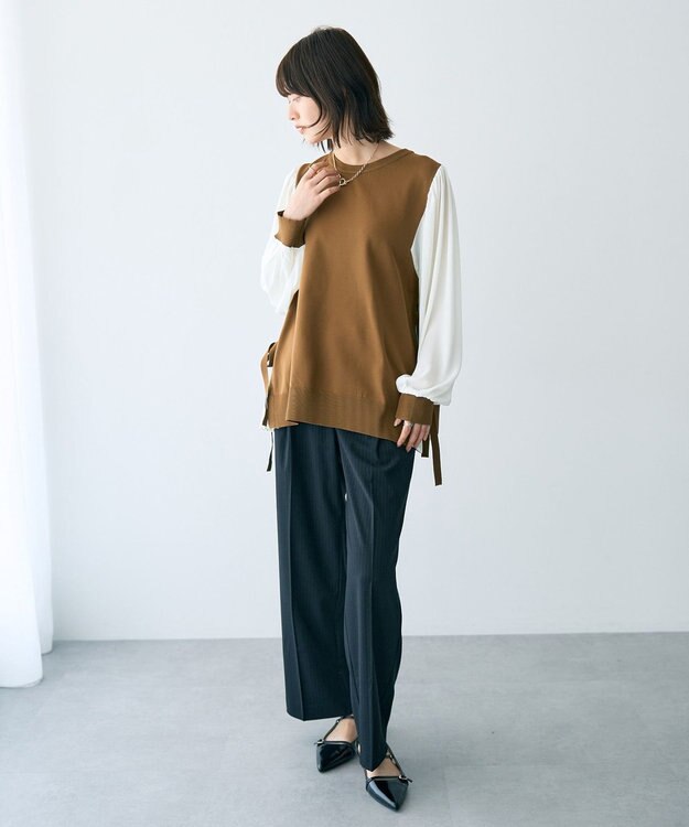 YECCA VECCA サイドプリーツ異素材MIXプルオーバー Camel