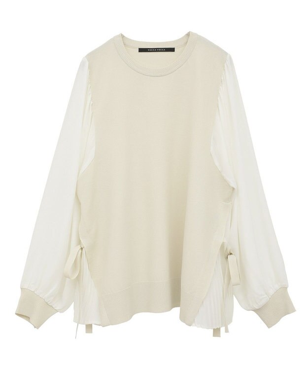 YECCA VECCA サイドプリーツ異素材MIXプルオーバー Ivory