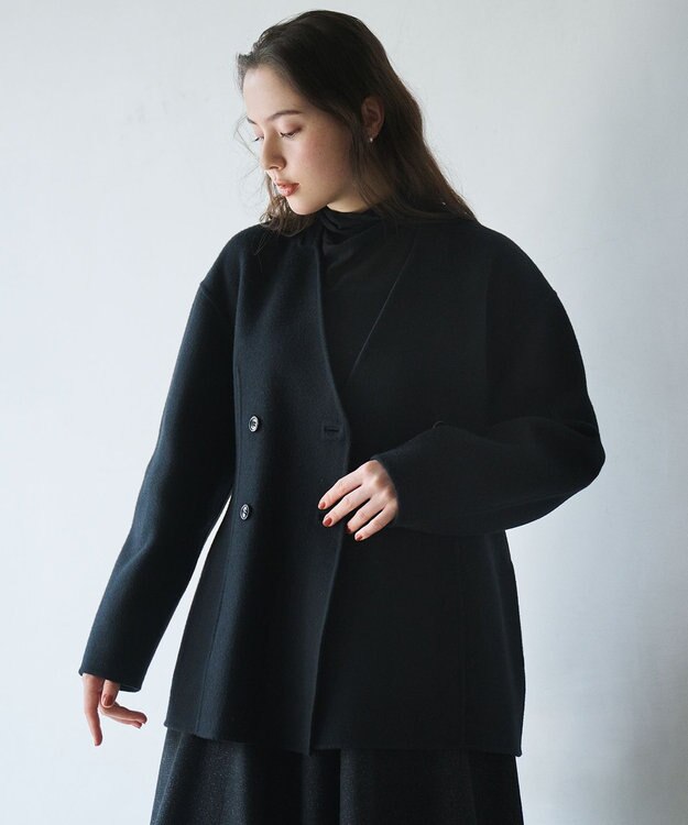 #Newans ウエストシェイプリバーコート ブラック