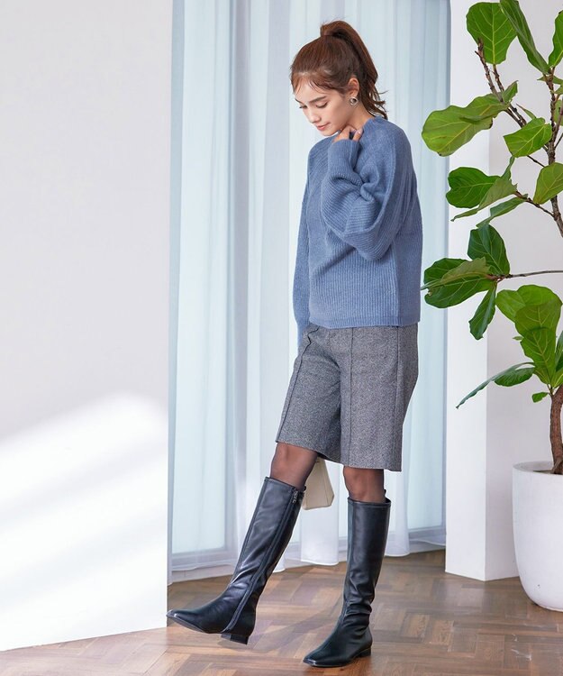 Tiaclasse 【洗える】ピンタックボトルネックニットトップス ブルー