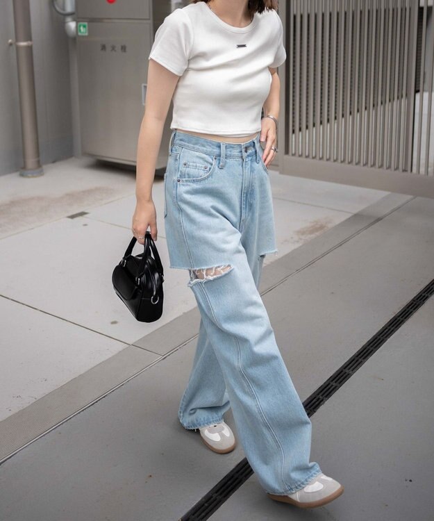 WEGO サイドスリットデニムストレートパンツ デニム淡色