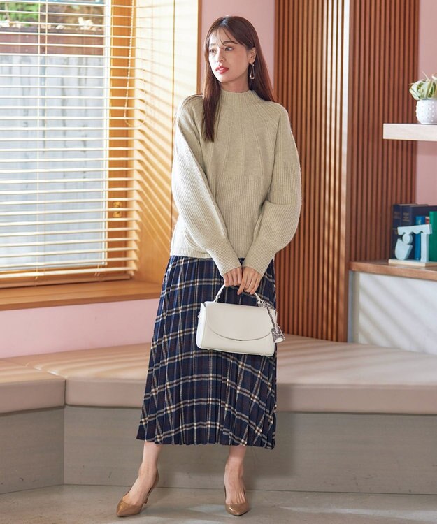 Tiaclasse 【洗える】ピンタックボトルネックニットトップス ベージュ