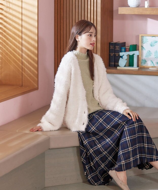 Tiaclasse 【洗える】ピンタックボトルネックニットトップス ベージュ