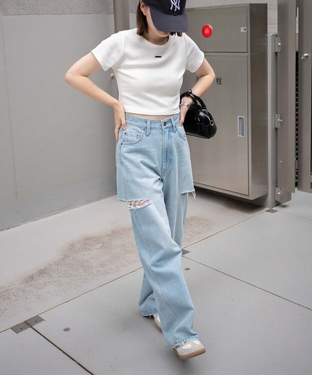 WEGO サイドスリットデニムストレートパンツ デニム淡色