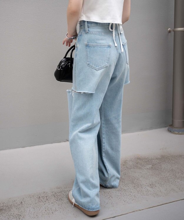 WEGO サイドスリットデニムストレートパンツ デニム淡色