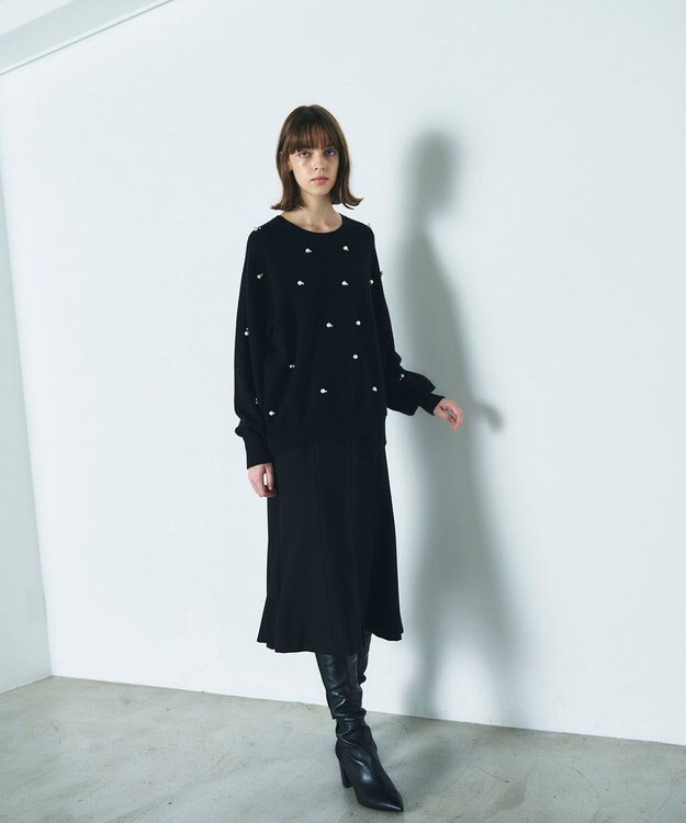 GRACE CONTINENTAL パールドットニットトップ ブラック