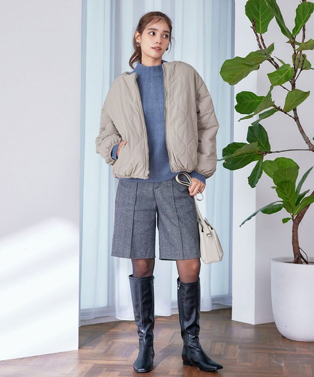 Tiaclasse 【洗える】ピンタックボトルネックニットトップス ブルー