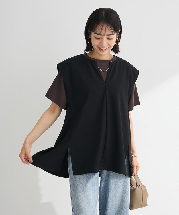 Green Parks リップルフレアベスト Black